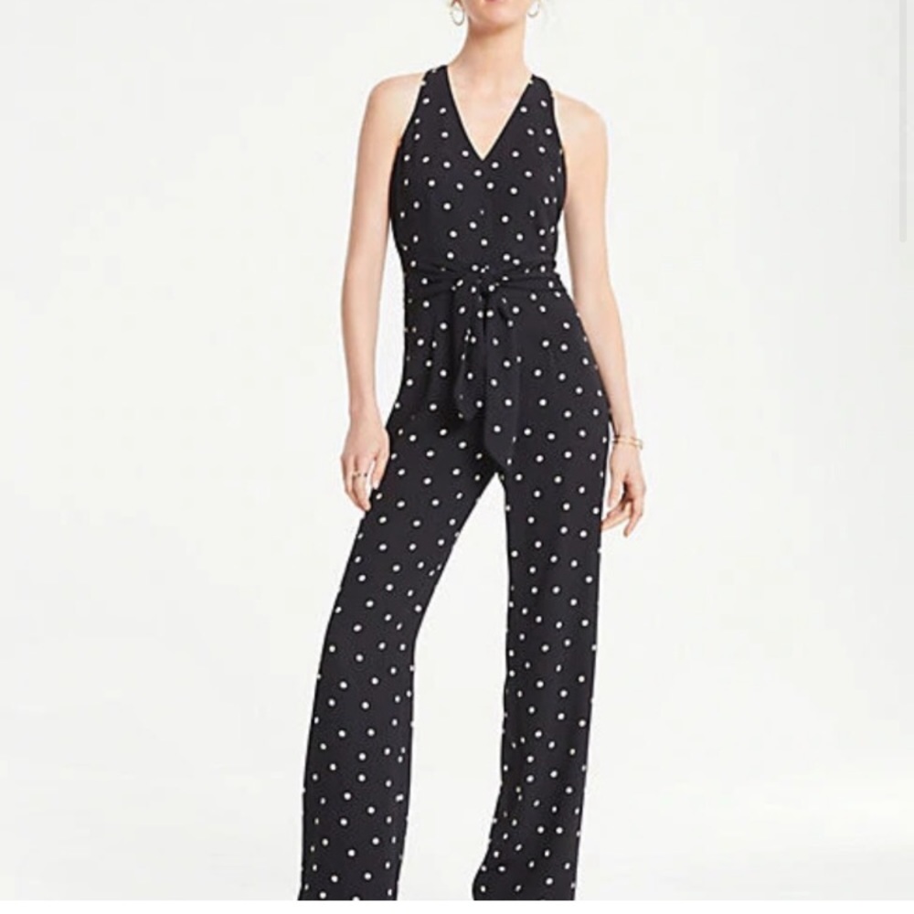 NWT ANN TAYLOR Women Jumpsuit Black & White Polka dot Sz 0